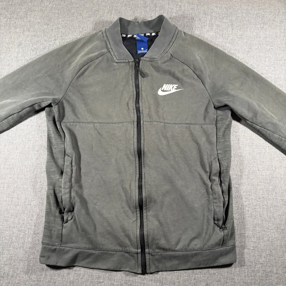 Nike Bomber Jacket Mens Small Gray Full Zip Raglan Sleeve Logo 01145